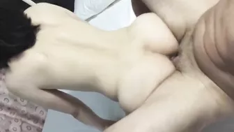 Amateur Asian MILF in Threesome with Two White Guys