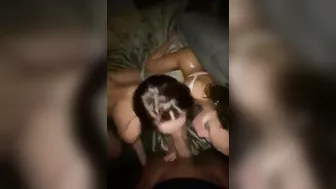 Amateur Threesome with Bisexual Girls and FFM Group Sex