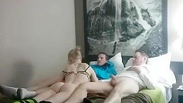 Amateur Blonde Fucks Two Men in Homemade Threesome