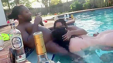 Interracial Spring Break Orgy in Pool with BBC & Blowjobs - Amateur Group Sex Party