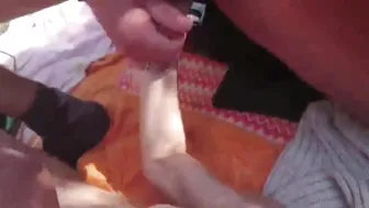 Greek Cuckold Slut Irina Public Threesome with Cheating Wife and Blowjob