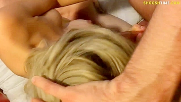 Blonde Cum Slut Gets Double Facial in Homemade Threesome