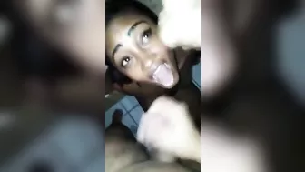 Interracial Cum Slut Gets Double Facials from Ebony Beauty