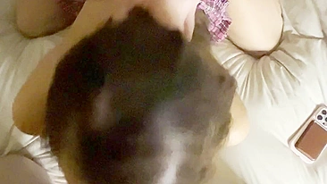 Parisian Slut Latina MILF Fake Tits in Deep Throat Spitroast