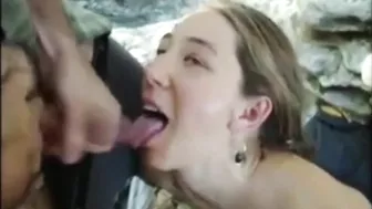 Blonde Blowjob Queen Gets Double Cumshots in Outdoor Threesome