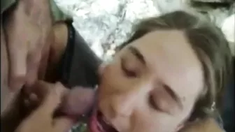 Blonde Blowjob Queen Gets Double Cumshots in Outdoor Threesome