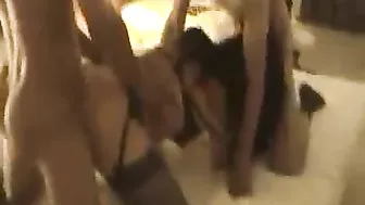 French MILF Swingers' Homemade Threesome in Lingerie and Stockings