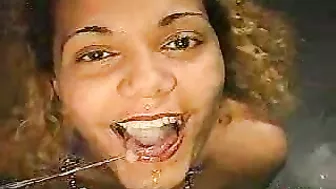 Amateur German Ebony Teen Swallows 3 Cumloads in Blowjob & Facial Bukkake