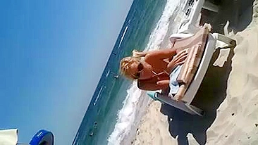 Topless Beach Voyeur XXX Clip Featuring an Amazing Blonde Wife Slut Selfie