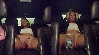 Lewd wife pulls off her pants and masturbates in public shop parking.