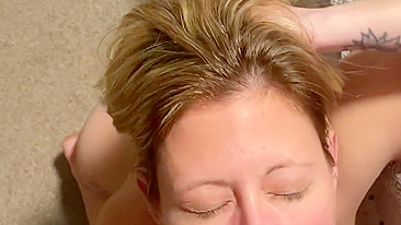 Wife's Delight - Hubby Gives Her Facial After Jerking Off
