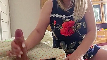 Jerk-off while mother is cleaning my room, she notices and helps me cum