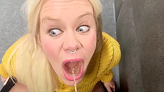 My mom lost a bet and now she's forced drinking my piss In a public store