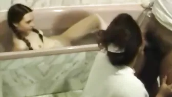 First lesson in incest ~ Perv mother sucking sons dick in front of daughter