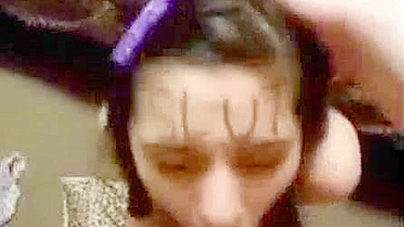 Submissive daughter proudly deep throats daddy cock with slut written across her forehead