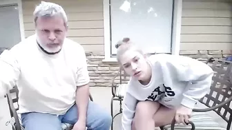 lovely daughter tries to please father after dinner using tits and pussy