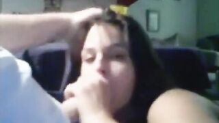Brother and sister Incest sex, teen taking a mouthful of cum while the parents are away