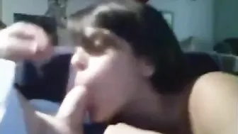 Brother and sister Incest sex, teen taking a mouthful of cum while the parents are away