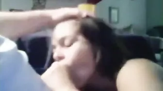 Brother and sister Incest sex, teen taking a mouthful of cum while the parents are away