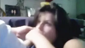 Brother and sister Incest sex, teen taking a mouthful of cum while the parents are away