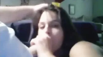 Brother and sister Incest sex, teen taking a mouthful of cum while the parents are away