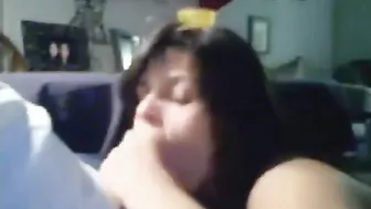 Brother and sister Incest sex, teen taking a mouthful of cum while the parents are away