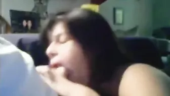 Brother and sister Incest sex, teen taking a mouthful of cum while the parents are away