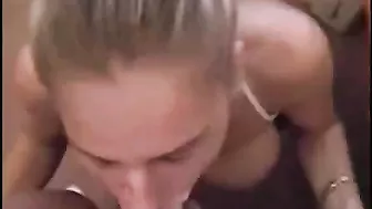 Daughter earns facial cumshot then continues deepthroating daddy while he moans in pleasure