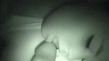 Brother playing while sister sleep, he brings his cock to her mouth.