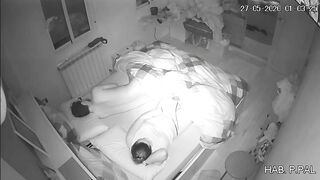 Mother and son in the same bed, a hidden camera caught her masturbating while he sleeps