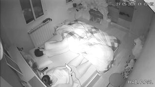 Mother and son in the same bed, a hidden camera caught her masturbating while he sleeps