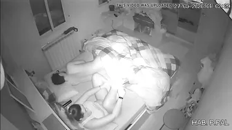 Mother and son in the same bed, a hidden camera caught her masturbating while he sleeps