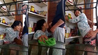 Desi husband cheats on her Indian wife with the maid in the kitchen ~ Leaked XXX vids