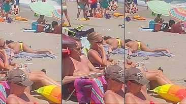Caught on Spy Cam! Naked MILF Masturbates On A Public Beach