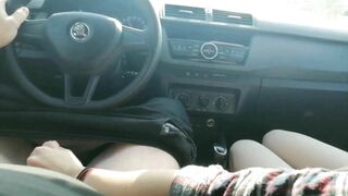 Slut wife swallows cum from a stranger while in the car driving