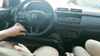 Slut wife swallows cum from a stranger while in the car driving