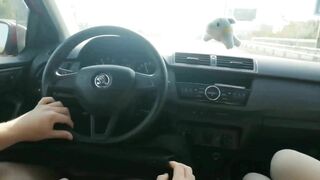 Slut wife swallows cum from a stranger while in the car driving