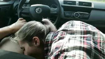 Slut wife swallows cum from a stranger while in the car driving