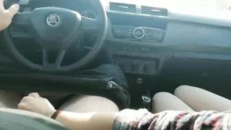 Slut wife swallows cum from a stranger while in the car driving