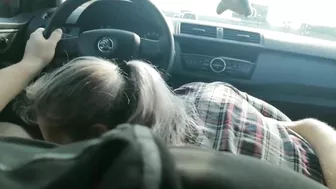 Slut wife swallows cum from a stranger while in the car driving