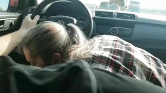 Slut wife swallows cum from a stranger while in the car driving