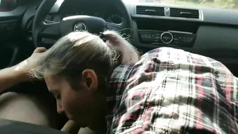 Slut wife swallows cum from a stranger while in the car driving