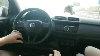 Slut wife swallows cum from a stranger while in the car driving