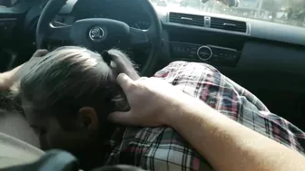 Slut wife swallows cum from a stranger while in the car driving