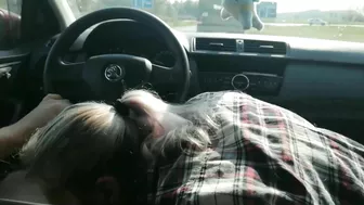 Slut wife swallows cum from a stranger while in the car driving Slut wife swallows cum from a stranger while in the car driving