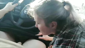 Slut wife swallows cum from a stranger while in the car driving