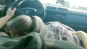 Slut wife swallows cum from a stranger while in the car driving