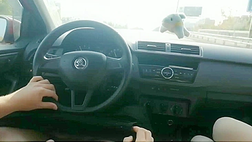 Slut wife swallows cum from a stranger while in the car driving