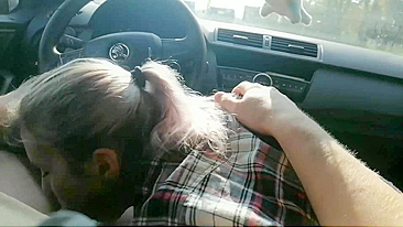 Slut wife swallows cum from a stranger while in the car driving