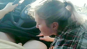 Slut wife swallows cum from a stranger while in the car driving